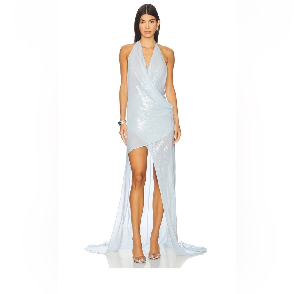 Deme by Gabriella Elegant Light Blue Halter Dress